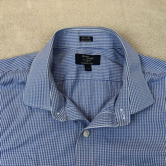 J.Crew Mens Dress Shirt Large 16-16.5 Neck Thompson Shirtings Blue Gingham - Picture 6 of 9
